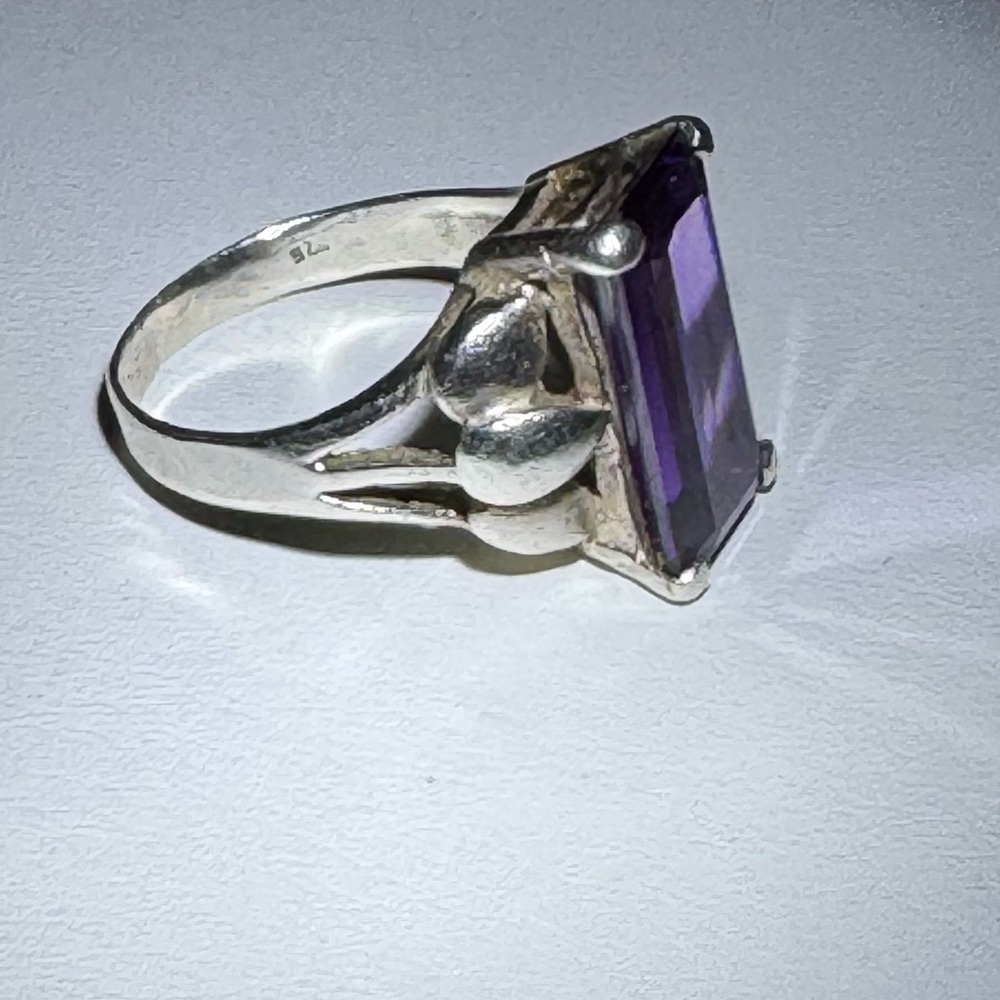 925 Rectangular Baguette Cut Amethyst Ring - image 7